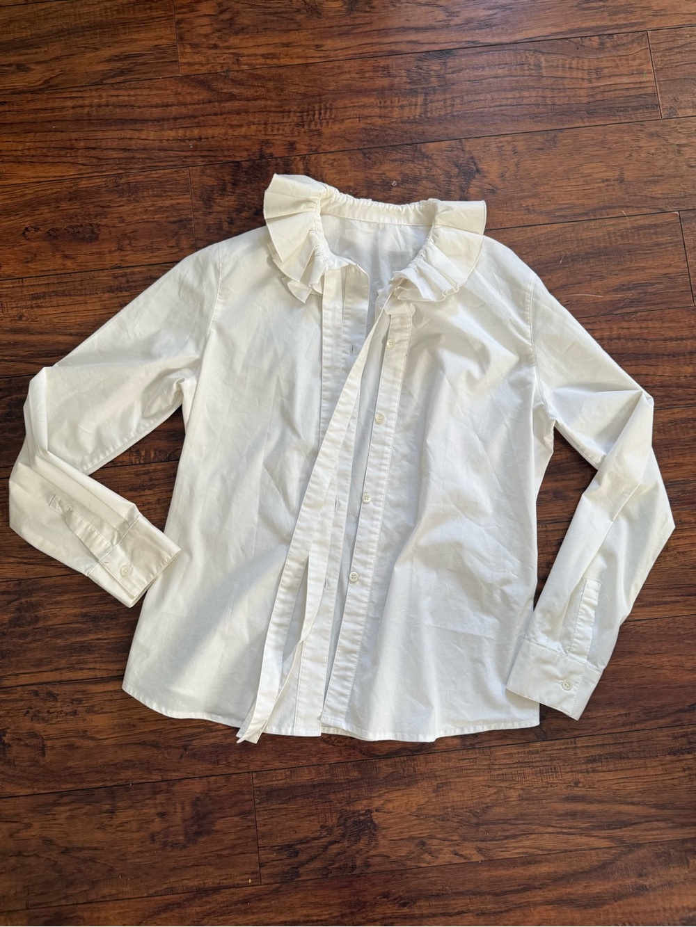 Women’s White Secretary Blouse Ruffle Collar Button-Front Shirt Romantic Capsule